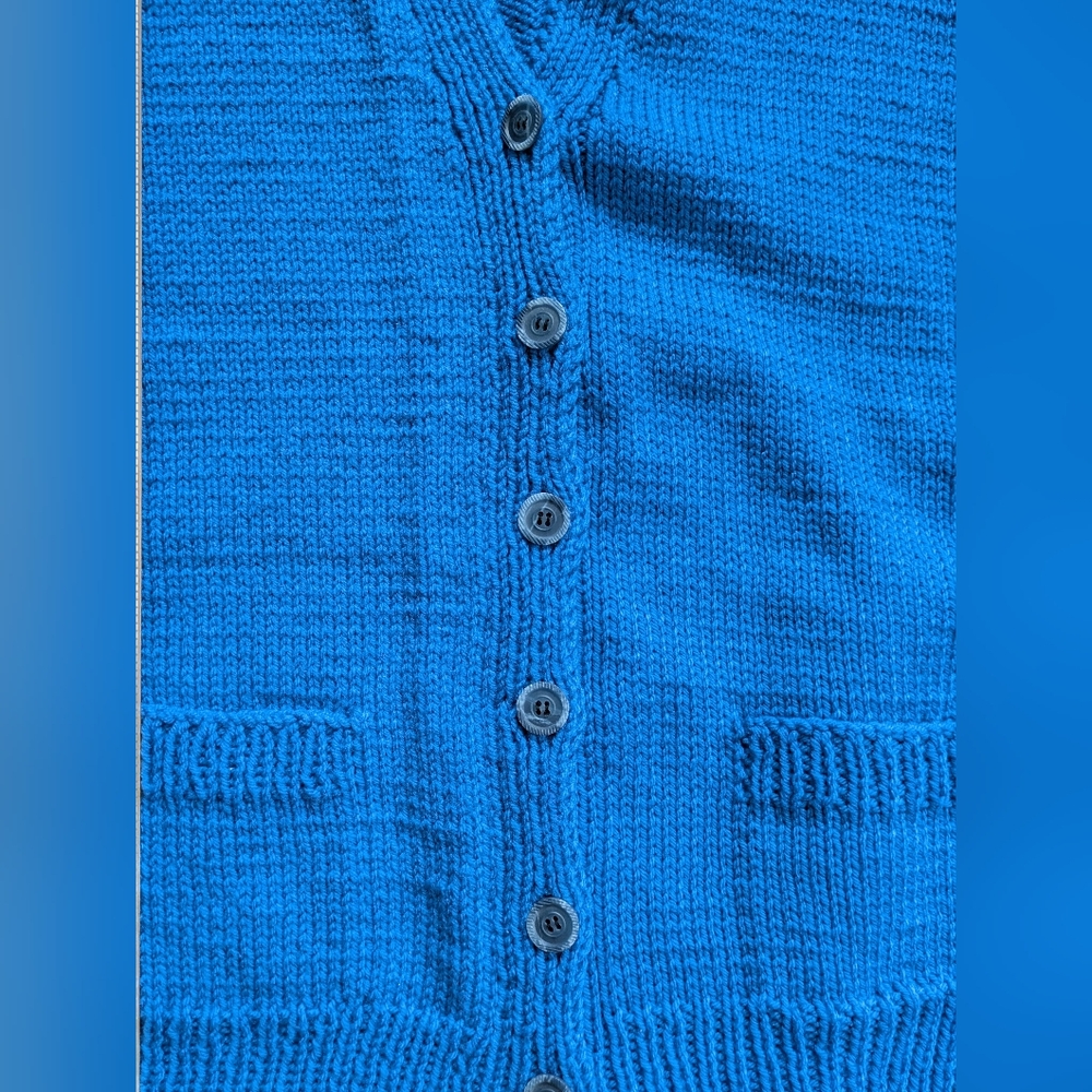 Vintage Handknit Polar Bear Vest Blue Button Front V-neck Men's Women's - Picture 7 of 11